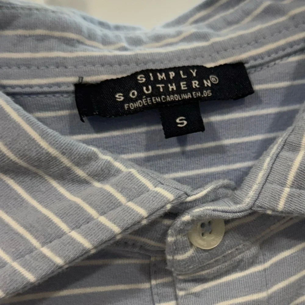 Simply Southern Gray Striped Polo Shirt